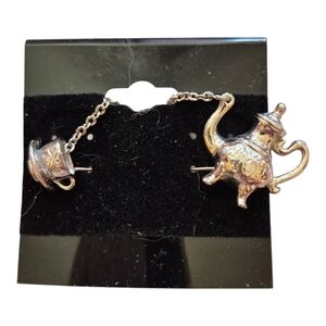 Silver Teapot and Cup Brooch Vintage Victorian Cottagecore